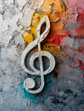 Pintura en acuarela de una nota musical, clave de sol