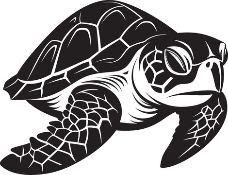 Intricately Crafted Black Turtle Vector DesignDetailed Shell Artistic Black Turtle Vector