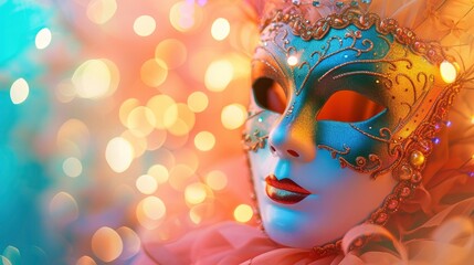 Carnival Mask Concept. Venetian Mask on Bokeh Background.