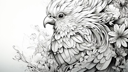 Coloring pages adorable flowers parrot bird coloring pages beautiful art Ai generated art