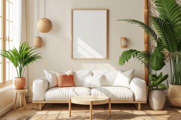 Inviting Living Room With Springthemed Decor And Stylish Mockup Poster