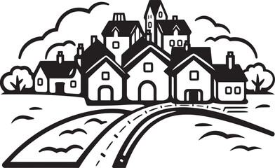 Dreamy Dark Vectors Village VignettesArtistic Noir Vectorized Village Scenes