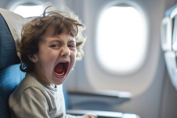 Upset Child Throwing Tantrum On Plane, Creating Challenging Travel Experience