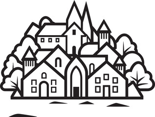 Gothic Charm Vectorized Village ImpressionsInk washed Villages Black Vector Beauties
