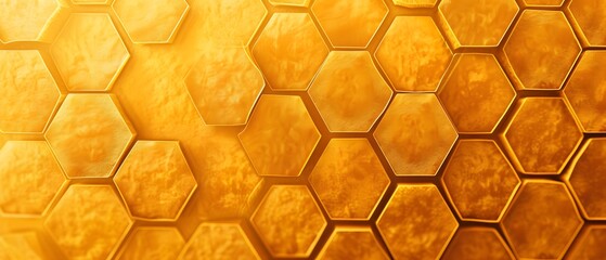 background with hexagons, honeycomb Hexagons: A honeycomb pattern in aureolin against a darker yellow background. The pattern is inspired by nature and has a geometric appeal - obrazy, fototapety, plakaty