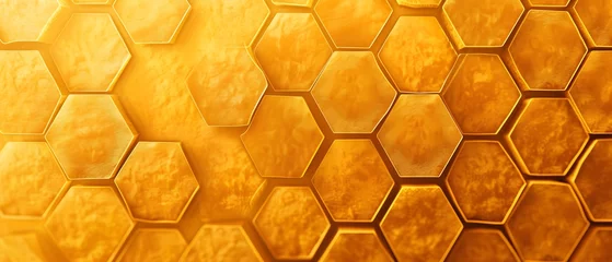 Fotobehang background with hexagons, honeycomb Hexagons: A honeycomb pattern in aureolin against a darker yellow background. The pattern is inspired by nature and has a geometric appeal © @ArtUmbre