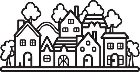 Chiaroscuro Charm Black Village VectorsSilhouetted Serenity Vectorized Villages