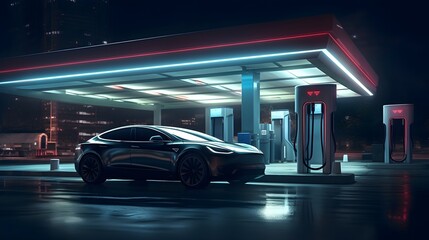electric car charging station at night