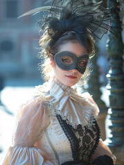 Enchanting Elegance: Venice Carnival's Masked Woman in a Captivating Portrait