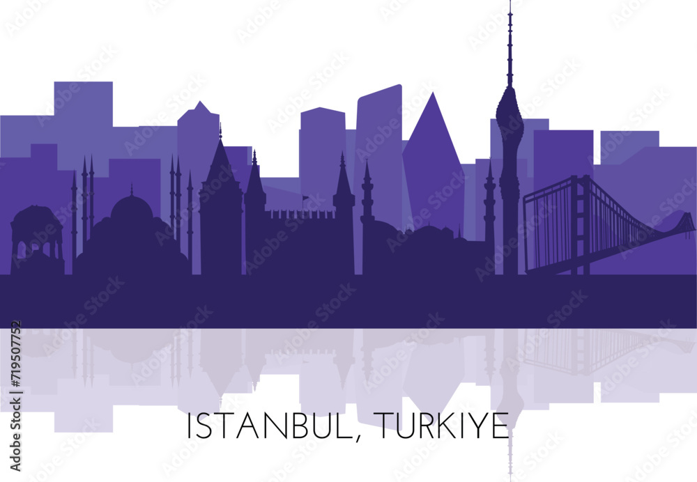 Wall mural silhouettes of istanbul, vector illustration. famous architecture landmarks topkapi palace, sultanah