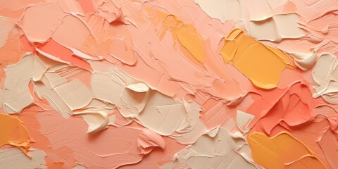 Generative AI, Closeup of impasto abstract rough peach fuzz color art painting texture	
