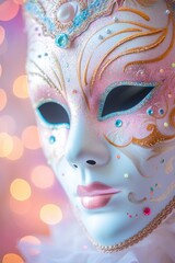 Carnival Mask Concept. Close-Up of Mask on Bokeh Background.