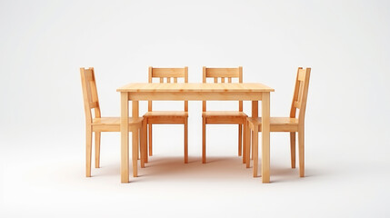 Wooden table with four chairs arranged around it. Perfect for home dining or cozy cafe setting