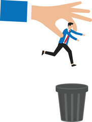 Unnecessary employees and reduction staff, Dismissal of employees and Crisis in the company, The boss throws an employee to the trash can concept,
