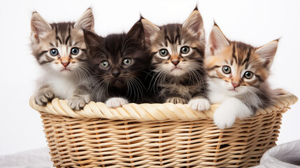 Fototapeta na wymiar kittens in a cozy basket