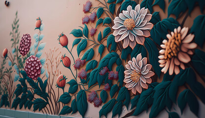A close up of a wall with flowers on it