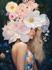 portrait of a woman with flowers on her head 