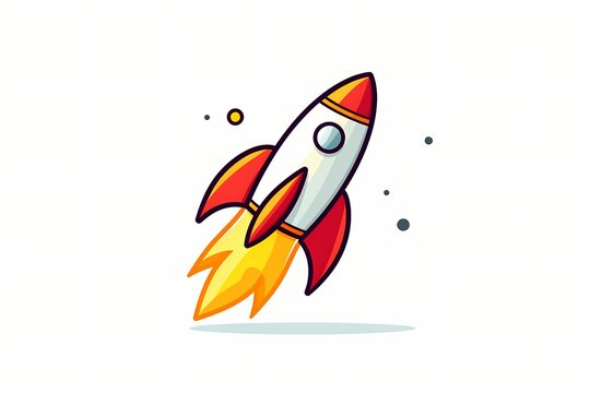 Playful rocket ship logo, defined by clean vectors, minimalistic design, soothing colors, HD capture, isolated on white solid background