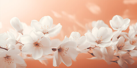 White flowers on pastel peach fuzz color background