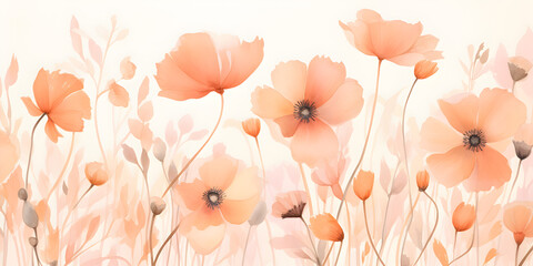Floral abstract background with pastel peach fuzz color flowers	
