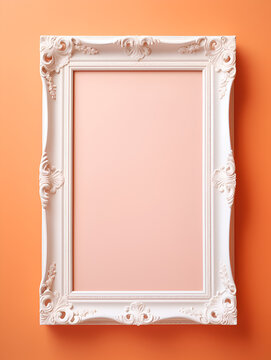 Abstract white frame on pastel peach fuzz color background