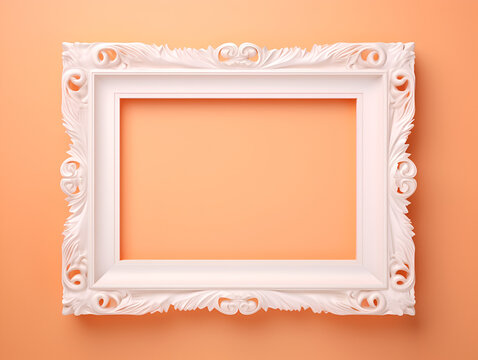 Abstract white frame on pastel peach fuzz color background