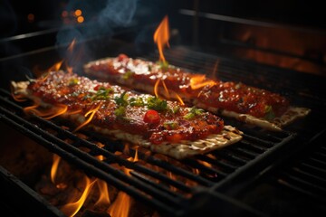 Grilled enetestosto in the redhead with barbecue sauce with fire there Generative, generative IA