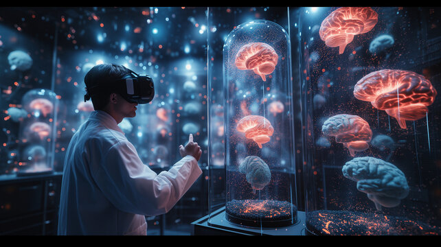 Experiencing virtual reality experience with 3D rendering of human brain