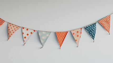 Bunting Mockup,Festive bunting flags isolated on white,bunting party flags blank mockup template on white back, bunting flags for celebration,Birthday fest garlands from colorful triangular flags