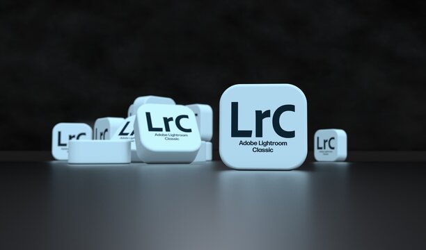 Lightroom Classic, Adobe Services Logo Visual Presentation - Social Media Background. (3D Render)