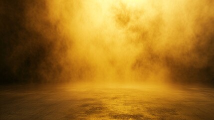 abstract image of dark yellow room concrete floor panoramic view of the abstract fog white cloudiness, space for product presentation ,mist or smog moves on dark yellow background