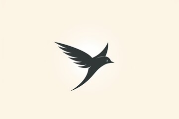 A minimalistic logo design of a bird in flight, symbolizing freedom and inspiration, with a clean and simple aesthetic on a white background