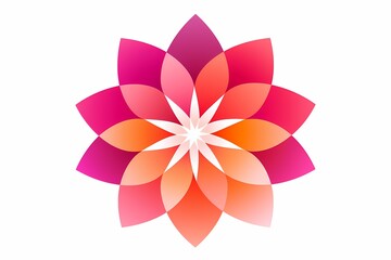 A colorful logo of a modern and geometric flower in vibrant pink and orange hues. Isolated on white solid background