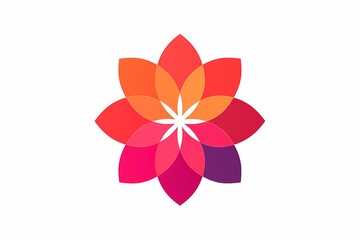 A colorful logo of a modern and geometric flower in vibrant pink and orange hues. Isolated on white solid background