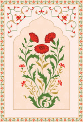 Mughal flower motif Vector illustration. Traditional oriental motif, India Mughal Flower. © Parimol