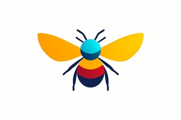 A modern, simplified bee face emblem with vibrant colors and a sharp, clean design. Isolated on white background