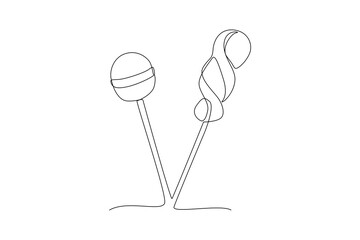 Single continuous line drawing of two lillipop. Bonus or special offer. Present. Concept of celebration. One line draw graphic design vector illustration