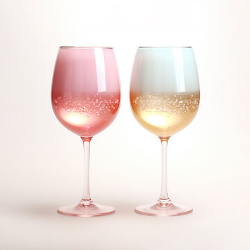 Cute plastic pink sparkling wine stylized 3d render icon in pastel colors illustration isolated on white background