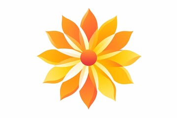 A colorful logo of a stylized sunflower in vibrant shades of yellow and orange. Isolated on white solid background