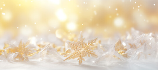 Christmas background with snowflakes and bokeh lights, panoramic banner.
