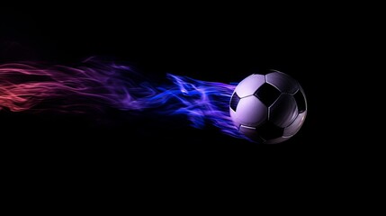 Colorful smoke burst as soccer ball emerges on black background, perfect for dynamic sports concept.
