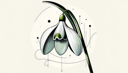up-close, detailed illustration of a single snowdrop