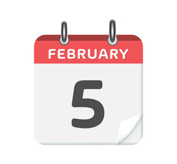 February 5. Calendar leaf on white background.