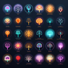 set of colorful christmas icons