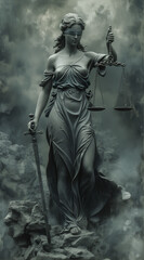 Fototapeta na wymiar image of a statue of lady justice Holding scales in one hand and a sword in the other