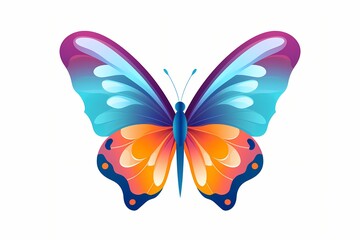 A vector illustration of a cute and vibrant butterfly with a simple graphic design, showcasing versatile colors that make it ideal for modern or minimalist Isolated on a white solid background