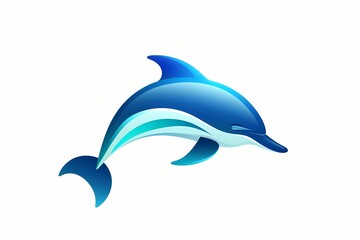 A vibrant logo of a simple and clean dolphin in gradient shades of blue and teal. Isolated on a white solid background