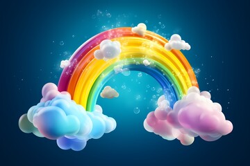 A joyful rainbow with clouds at each end, isolated on white solid background
