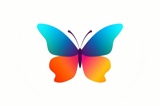 A vibrant, multicolored butterfly logo rendered in a sleek, minimalistic vector style isolated on a white solid background