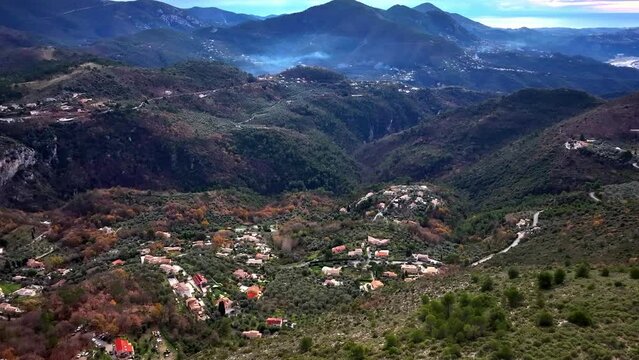 Drone view of the village of levens in the Mercantour national park